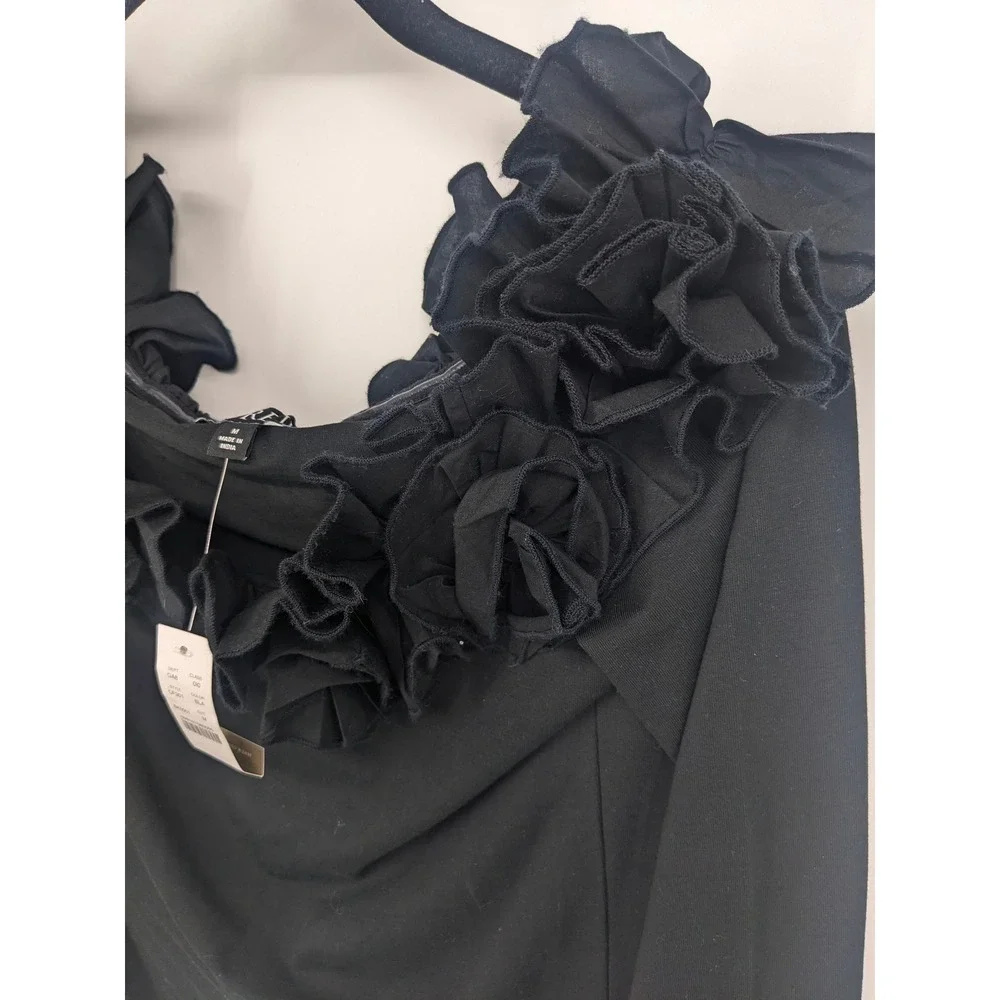 J Crew Off Shoulder Top Womens Medium Black‎ Ruffle Long Sleeve Blouse Party NYE